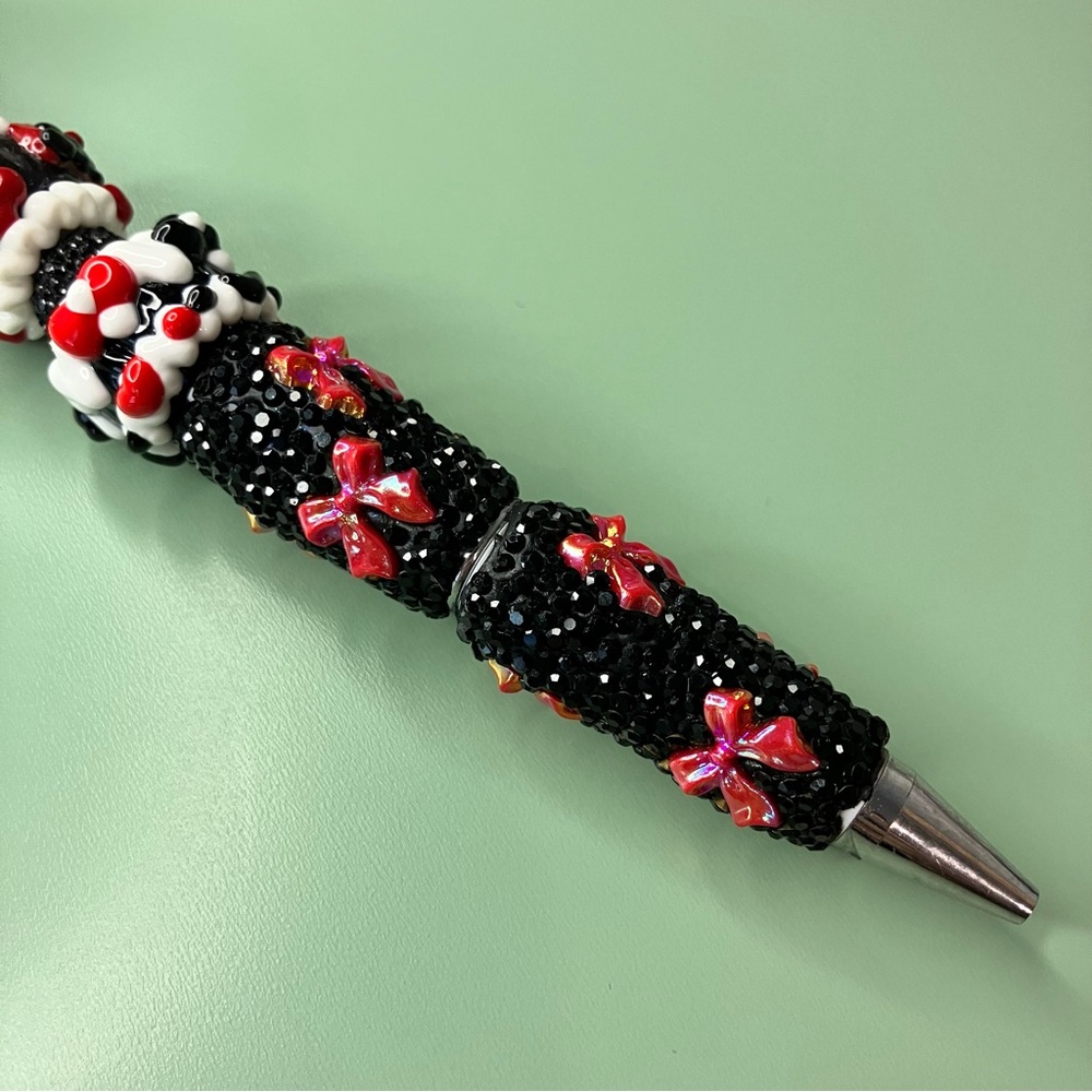 Black and Red Decorative Wand Rhinestone Handmade Extended Beaded Pen - Picture 5 of 7